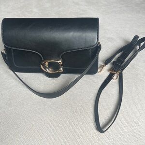Classic Black Leather Shoulder Bag with Gold Hardware
